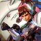 Overwatch's D.Va looks towards the camera after calling down her mech.